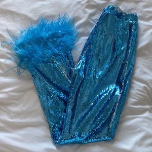 NWT FASHION NOVA BLUE TURQUOISE SEQUIN PANTS S